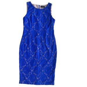 Ivanka Trump Women 14 Cobalt Blue Lace Sleeveless Stretch Tank Midi Pencil Dress